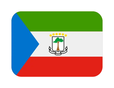 National flag of Equatorial Guinea featuring green, white, and red stripes with a blue triangle and coat of arms.