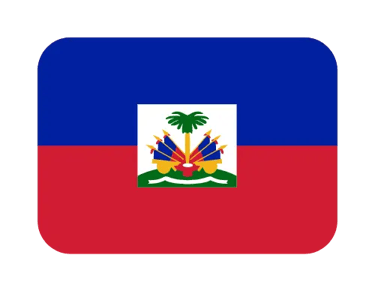 The national flag of Haiti featuring blue and red horizontal bands with the central coat of arms.