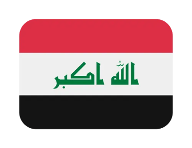 Iraq national flag icon with red, white, and black stripes and green Takbir calligraphy.