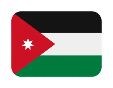 Official national flag of Jordan icon featuring horizontal black, white, and green stripes with a red triangle.