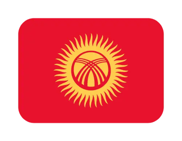 The national flag of Kyrgyzstan featuring a yellow sun with forty rays on a red field.