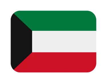 The national flag of Kuwait icon featuring green, white, and red horizontal stripes with a black trapezoid.