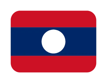 The national flag of Laos featuring red stripes, a blue stripe, and a white circle.
