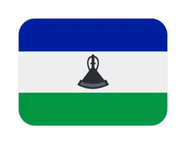 The national flag of Lesotho featuring blue, white, and green stripes with a black Basotho hat.