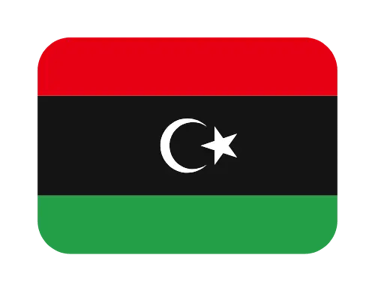 The national flag of Libya featuring red, black, and green stripes with a white crescent and star.