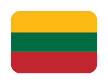 The national flag of Lithuania featuring horizontal stripes of yellow, green, and red in a rounded rectangle.