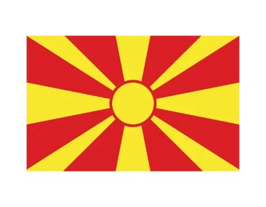 The national flag of North Macedonia featuring a yellow sun with eight rays on a red field.