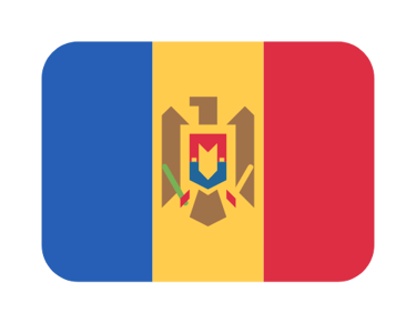 Official flag of Moldova icon with blue, yellow, and red vertical stripes and national coat of arms.