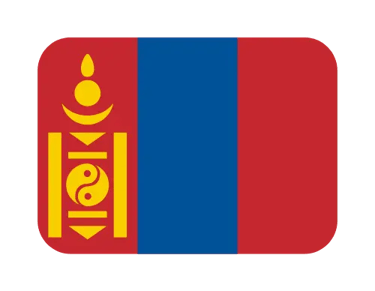 Official national flag of Mongolia icon featuring vertical red and blue stripes with a yellow Soyombo symbol.