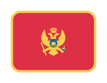 The national flag of Montenegro featuring a red field with a gold border and coat of arms.
