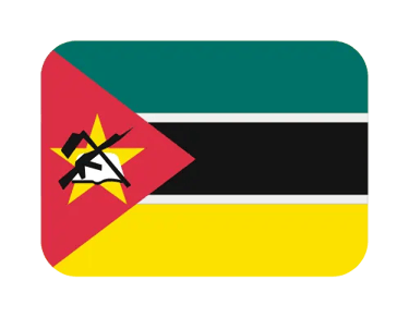 The national flag of Mozambique featuring green, black, and yellow stripes with a red triangle emblem.
