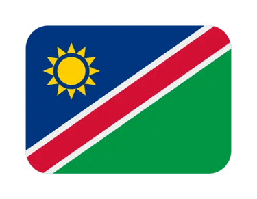 Official national flag of Namibia featuring blue, red, and green stripes with a golden sun icon.