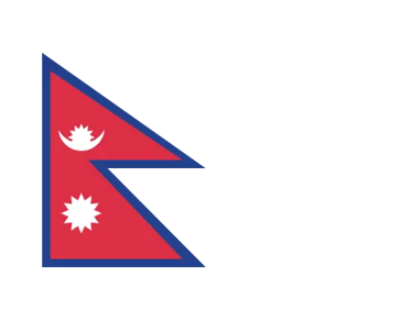 The national flag of Nepal featuring a unique double-triangle shape with a sun and crescent moon.
