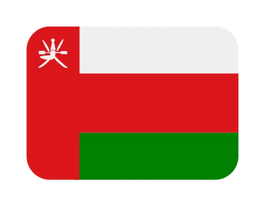 The national flag of Oman with rounded corners featuring red, white, and green stripes and the national emblem.