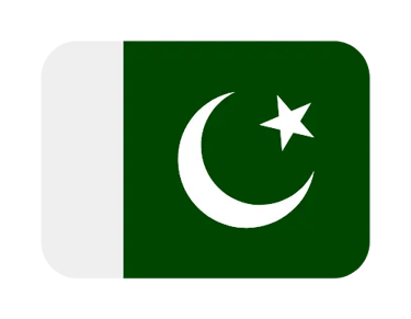 The national flag of Pakistan featuring a white crescent moon and star on a dark green and white background.