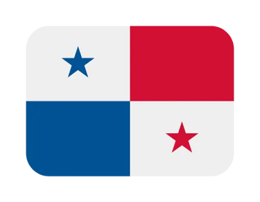 The national flag of Panama featuring red and blue quadrants with two stars on a black background.