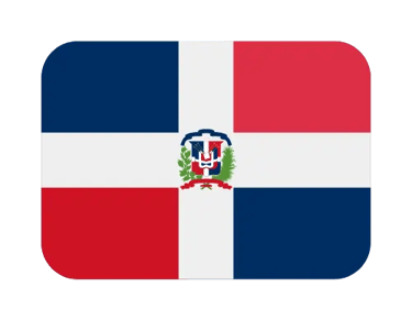 The national flag of the Dominican Republic with rounded corners and its coat of arms centered on a white cross.