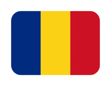 Official national flag of Romania with vertical stripes of blue, yellow, and red on a black background.