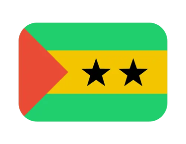 National flag of Sao Tome and Principe with green and yellow stripes and two black stars.