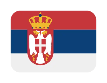 The national flag of Serbia featuring horizontal stripes of red, blue, and white with the royal coat of arms.