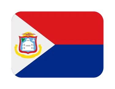 The national flag of Sint Maarten featuring red and blue bands with a white triangle and coat of arms.