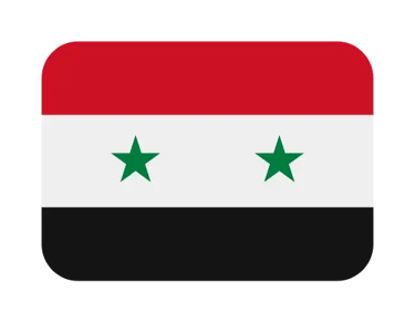 Official flag of Syria icon with red, white, and black horizontal stripes and two green stars.