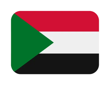 The national flag of Sudan icon featuring red, white, and black stripes with a green triangle.