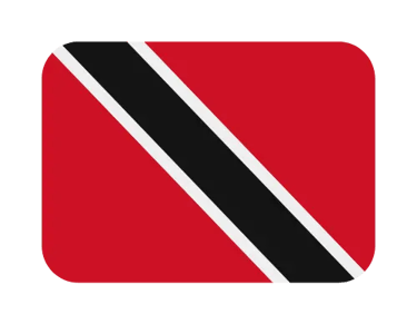 The national flag of Trinidad and Tobago with red fields and a diagonal black stripe.
