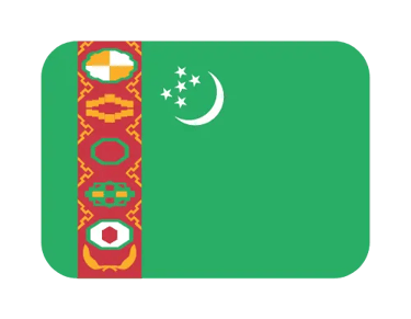 National flag of Turkmenistan featuring a green field with a red stripe, crescent moon, and five stars.