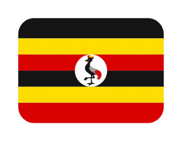 The national flag of Uganda icon featuring black, yellow, and red stripes with a grey crowned crane.