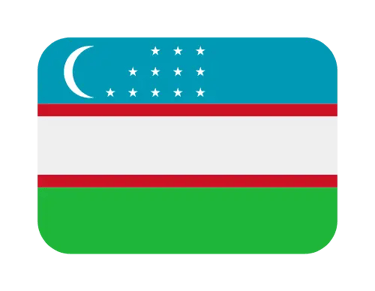 National flag of Uzbekistan icon with blue, white, and green stripes, red borders, crescent moon, and stars.