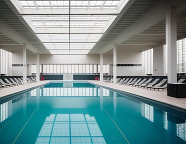 a swimming pool with lounge chairs, contento consulting, creazione contenuti, IA