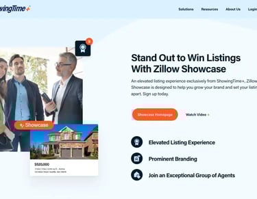 Zillow Showcase homepage highlighting agent branding and listing promotion tools