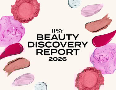Ipsy Beauty Discovery Report 2026 surrounded by colorful cosmetic swatches and makeup textures.