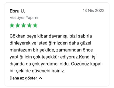 Ebru isimli müşterinin kaliteli hizmet ve güler yüzlü ustaları öven görsel