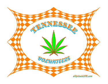 Tennessee Volunteers poster with a marijuana leaf on an orange checkered picture frame.