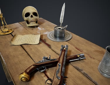 A pirate table modeled in Maya and sculpted in ZBrush