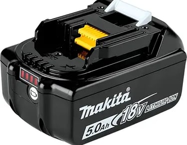 Makita 18V LXT 5.0Ah lithium-ion rechargeable battery for cordless power tools.