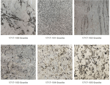 a variety of granite countertops with different colors and sizes of granite