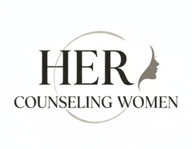Logo for Her Counseling Women showing a woman's face with a circle behind the word "Her"