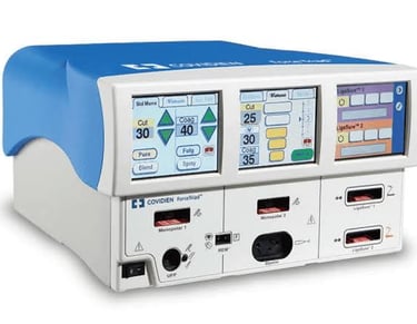 a medical device with a blue and white machine