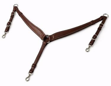 Adjustable leather horse breast collar for riding.
