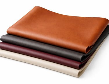 Finished leather sheets with smooth surface and uniform finish.