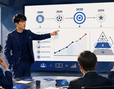 Illustration d'une réunion sur la stratégie du Japon pour la Coupe du monde 2030.