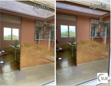 Avant après nettoyage de baie vitrée chez particulier m&m services pro rouen