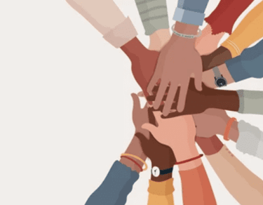 a group of diverse people holding hands together in a circle