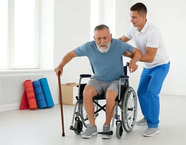Stroke patient undergoing rehabilitation and physiotherapy treatment for recovery.