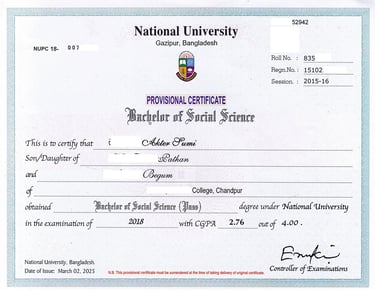 Provisional Certificate-জাতীয় বিশ্ববিদ্যালয়ের সাময়িক সনদ
