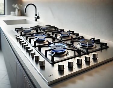 a stove top with a blue flame on it