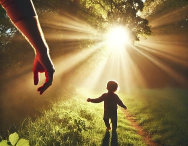 Un père et sont enfants dans une prairie, l'amour d'un père 
